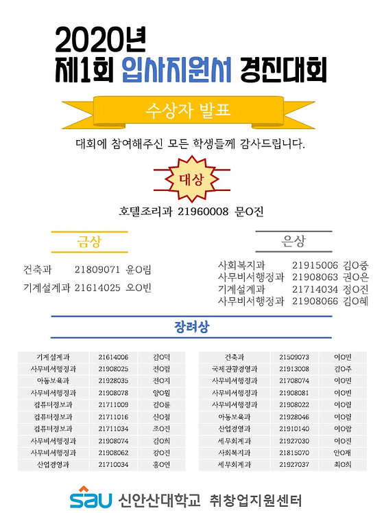 2020년 제 1회 입사경진대회 건축과 금상, 장려상 수상